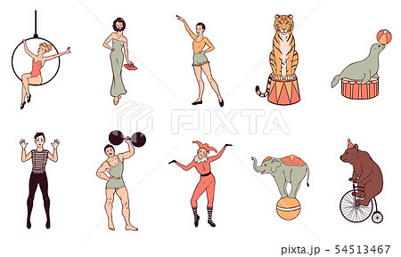 Vintage circus hand drawn characters set, 54513467