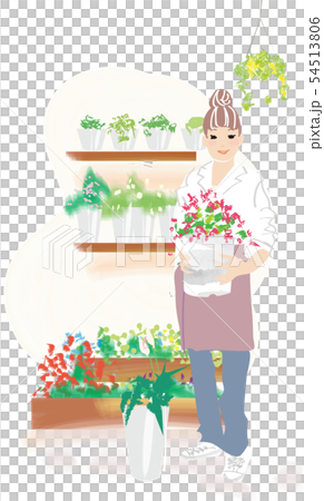 お花屋さん 女性店員のイラスト素材