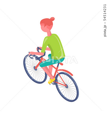 Cyclist on Bicycle, Sporty Woman Lifestyle Vector 54514231