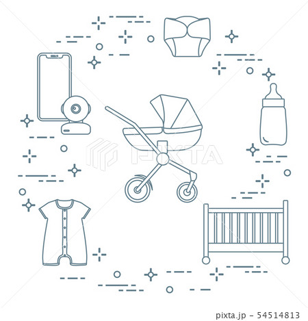 Stroller, crib, baby monitor, bottle, clothes Stroller, crib, baby monitor, bottle, clothes 54514813