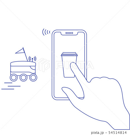 Order in smart phone app, delivery with robot Order in smart phone app, delivery with robot 54514814