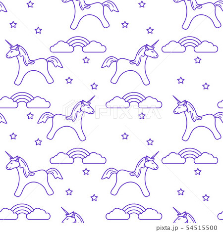 Pattern with magic unicorn, stars, clouds, rainbow Pattern with magic unicorn, stars, clouds, rainbow 54515500