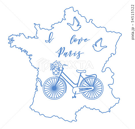 Map of France, bicycle, pigeons Map of France, bicycle, pigeons 54515522