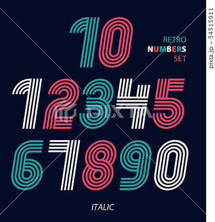 Retro stripes funky numbers set,trendy elegant 54515911