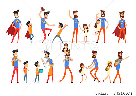 Super hero dad and his daughter set, super busy father doing many works vector Illustrations on a Super hero dad and his daughter set, super busy father doing many works vector Illustrations on a 54516072