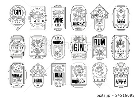 Alcohol labels set, retro alcohol industry monochrome emblem vector Illustration on a white Alcohol labels set, retro alcohol industry monochrome emblem vector Illustration on a white 54516095