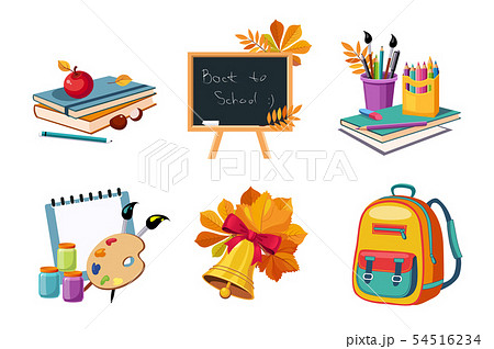 Flat vector set of compositions with objects related to education theme. Back to school Flat vector set of compositions with objects related to education theme. Back to school 54516234