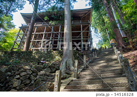 奈良県 女人高野 新緑の室生寺 奥の院への階段の写真素材