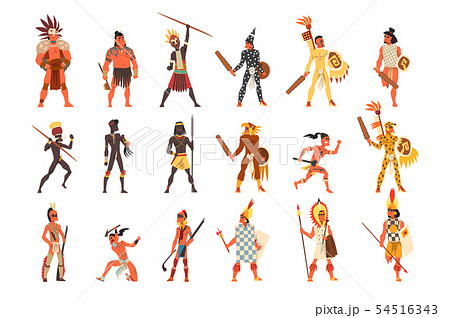 Armed native people of African tribes, Australian and American aboriginal set, tribe members in Armed native people of African tribes, Australian and American aboriginal set, tribe members in 54516343