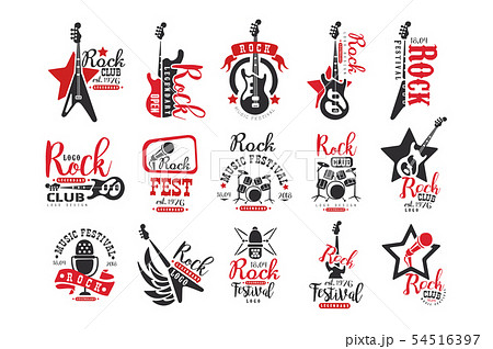 Rock Club Logo Design Set Label For Music のイラスト素材