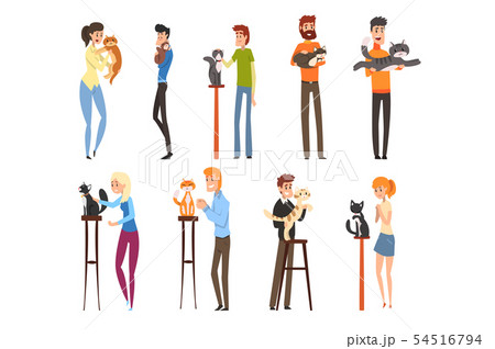 Cat breeds show, owners presenting their pets cartoon vector Illustrations on a white background 54516794