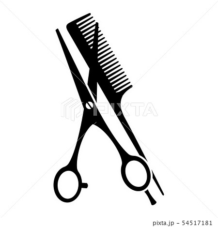 Black And White Comb And Open Scissors Silhouetteのイラスト素材