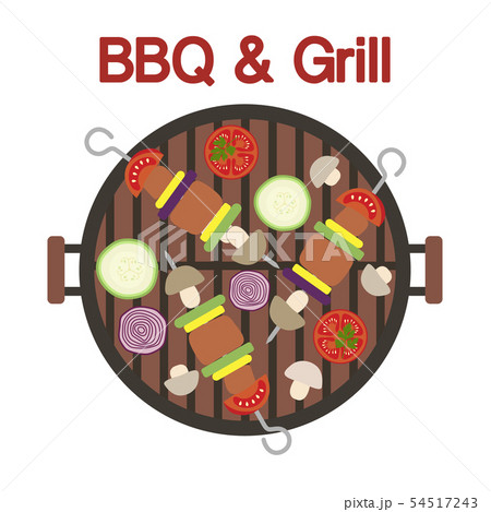 Barbecue grill with kebab and vegetables Vector Barbecue grill with kebab and vegetables Vector 54517243