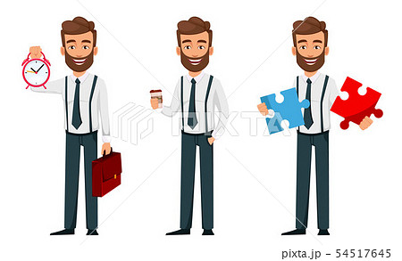 Business man cartoon character, set of three poses Business man cartoon character, set of three poses 54517645