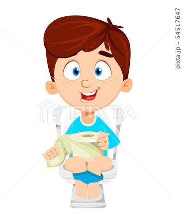 Boy in toilet. Cute kid in WC Boy in toilet. Cute kid in WC 54517647
