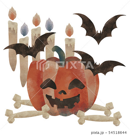 ハロウィン　ジャックオランタン　コウモリ　白フチ 54518644