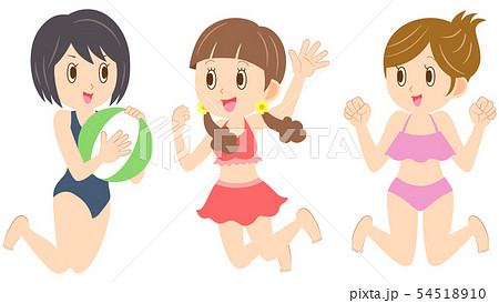 水着の若い女性　ジャンプ　友達 54518910