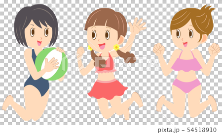 水着の若い女性　ジャンプ　友達 54518910