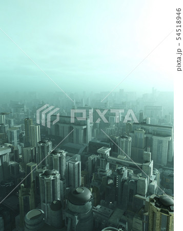 Future City Skyline in Blue Haze or Smog 54518946