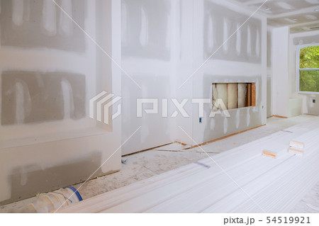Hall house interior with drywall completely 54519921