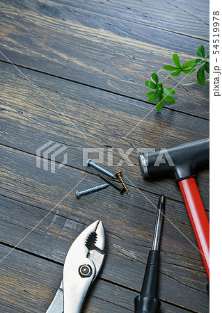 木の板の上に置かれたDIY工具 木の板の上に置かれたDIY工具 54519978