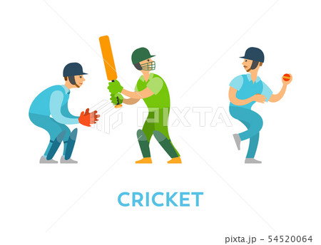Cricket Players Team of Characters with Bats Balls 54520064