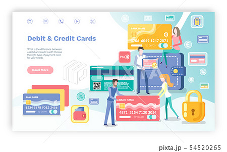 Credit and Debit Cards People in Bank Website 54520265