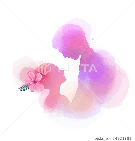 Romantic Valentine lovers silhouette on watercolor Romantic Valentine lovers silhouette on watercolor 54521382