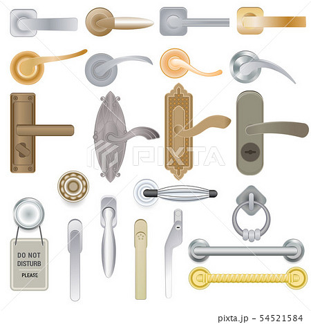 Door handle vector doorknob to lock doors at home and metal door-handle in house interior 54521584