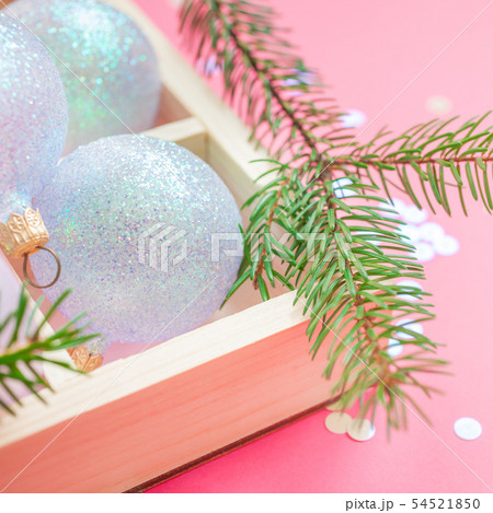 Christmas pearl decoration balls pink background Christmas pearl decoration balls pink background 54521850