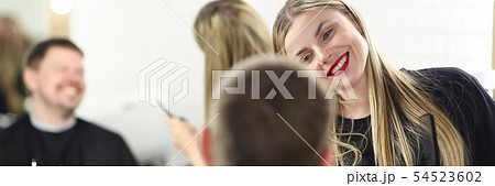 Attractive man came to hairdresser to makes Attractive man came to hairdresser to makes 54523602