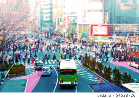 渋谷スクランブル交差点のイラスト素材