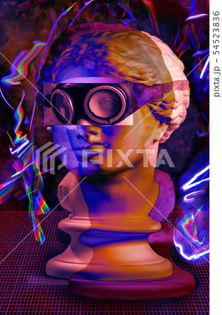 Modern conceptual art poster with ancient statue of bust of Venus. Collage of contemporary art. Modern conceptual art poster with ancient statue of bust of Venus. Collage of contemporary art. 54523836