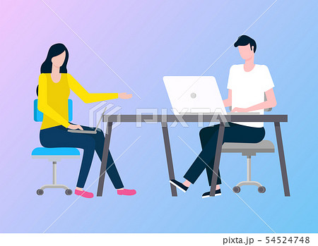 People Working In Office Laptops And Computerのイラスト素材