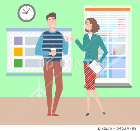 Woman and Man at Office, Workplace of Colleagues Woman and Man at Office, Workplace of Colleagues 54524798