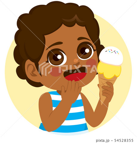 Lovely cute young black girl with sweet ice cream Lovely cute young black girl with sweet ice cream 54528355