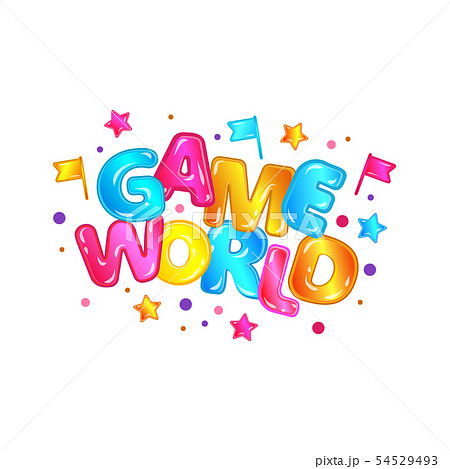 Game world - isolated cartoon font lettering design with colorful letters and confetti. 54529493