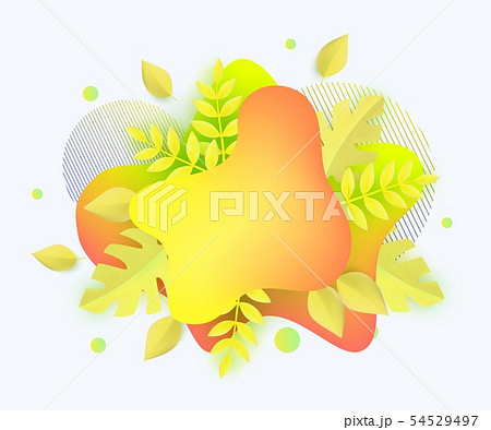 Blank autumn banner template design with falling gold yellow leaves and abstract blob shapes Blank autumn banner template design with falling gold yellow leaves and abstract blob shapes 54529497