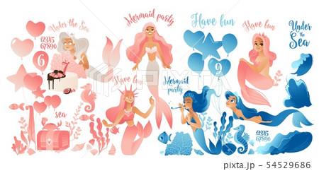 Mermaid party - cute cartoon character set in pink and blue 54529686