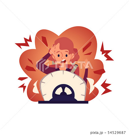 Woman driver inside her car had road accident flat vector illustration isolated. 54529687
