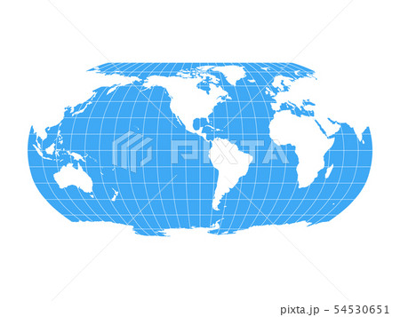 World Map in Robinson Projection with meridians and parallels grid. Americas centered. White land World Map in Robinson Projection with meridians and parallels grid. Americas centered. White land 54530651