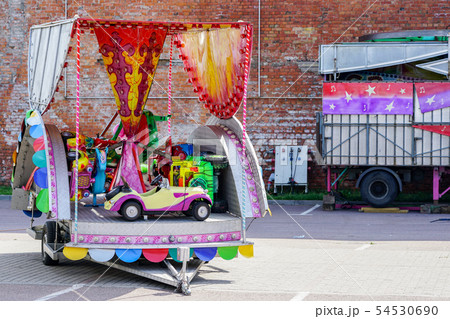 movable amusement park, disassembled carousel in a 54530690