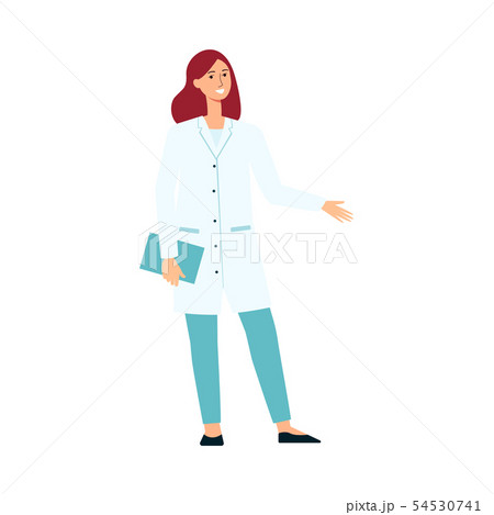 Medical female doctor standing and gesticulating cartoon style 54530741