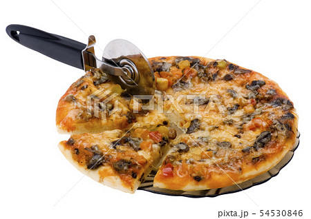 sliced pizza with pizza knife 54530846