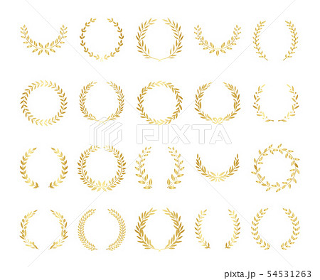 Golden circular laurel or olive wreaths vector set isolated on white background. 54531263