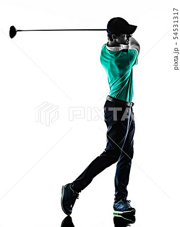 Man Golf golfer golfing isolated shadow silhouette white background Man Golf golfer golfing isolated shadow silhouette white background 54531317