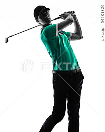 Man Golf golfer golfing isolated shadow silhouette white background 54531326