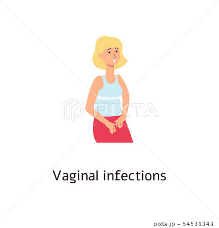 Woman holding her crotch because of vaginal infections cartoon style 54531343