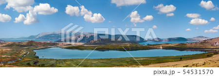 Salt Butrint lake panorama, Albania. Salt Butrint lake panorama, Albania. 54531570
