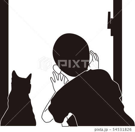 子供と猫のシルエット 54531826